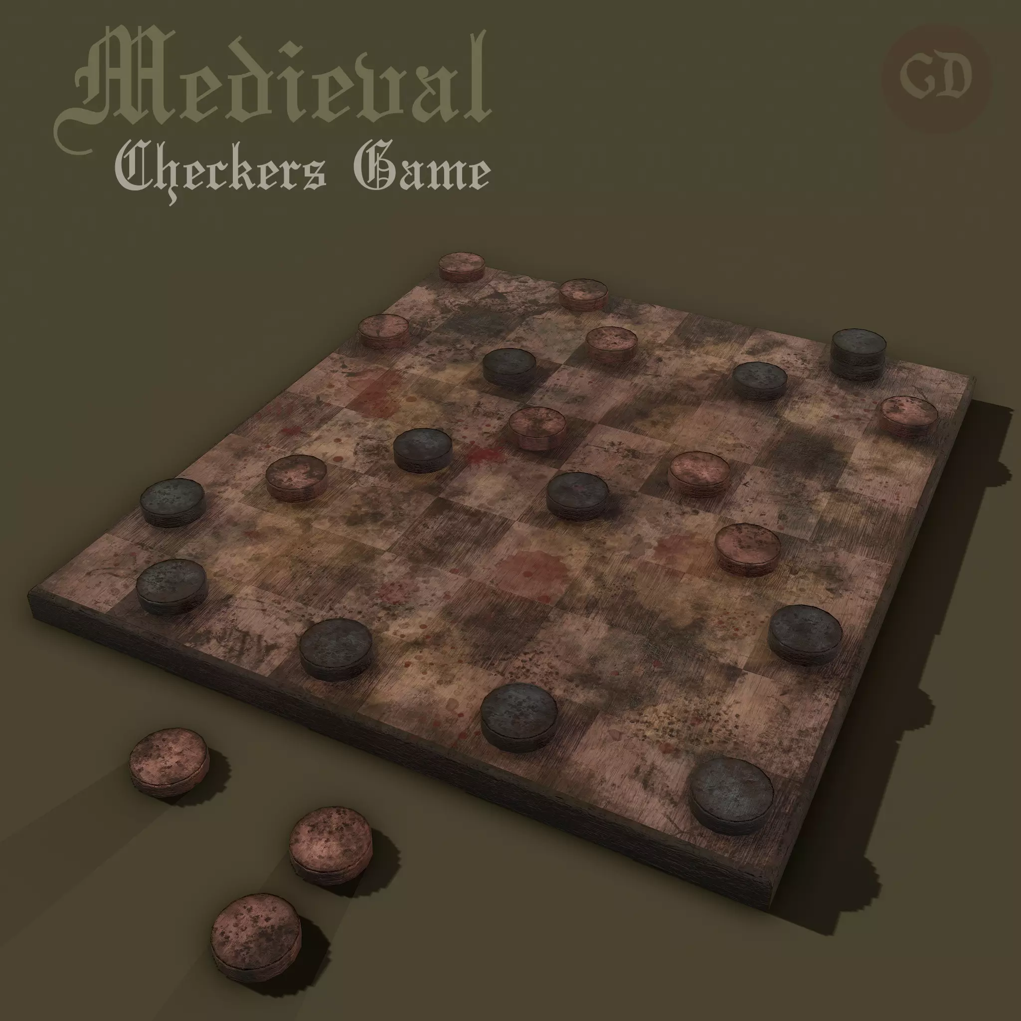 Stylized Medieval Checkers Low-poly 3D model