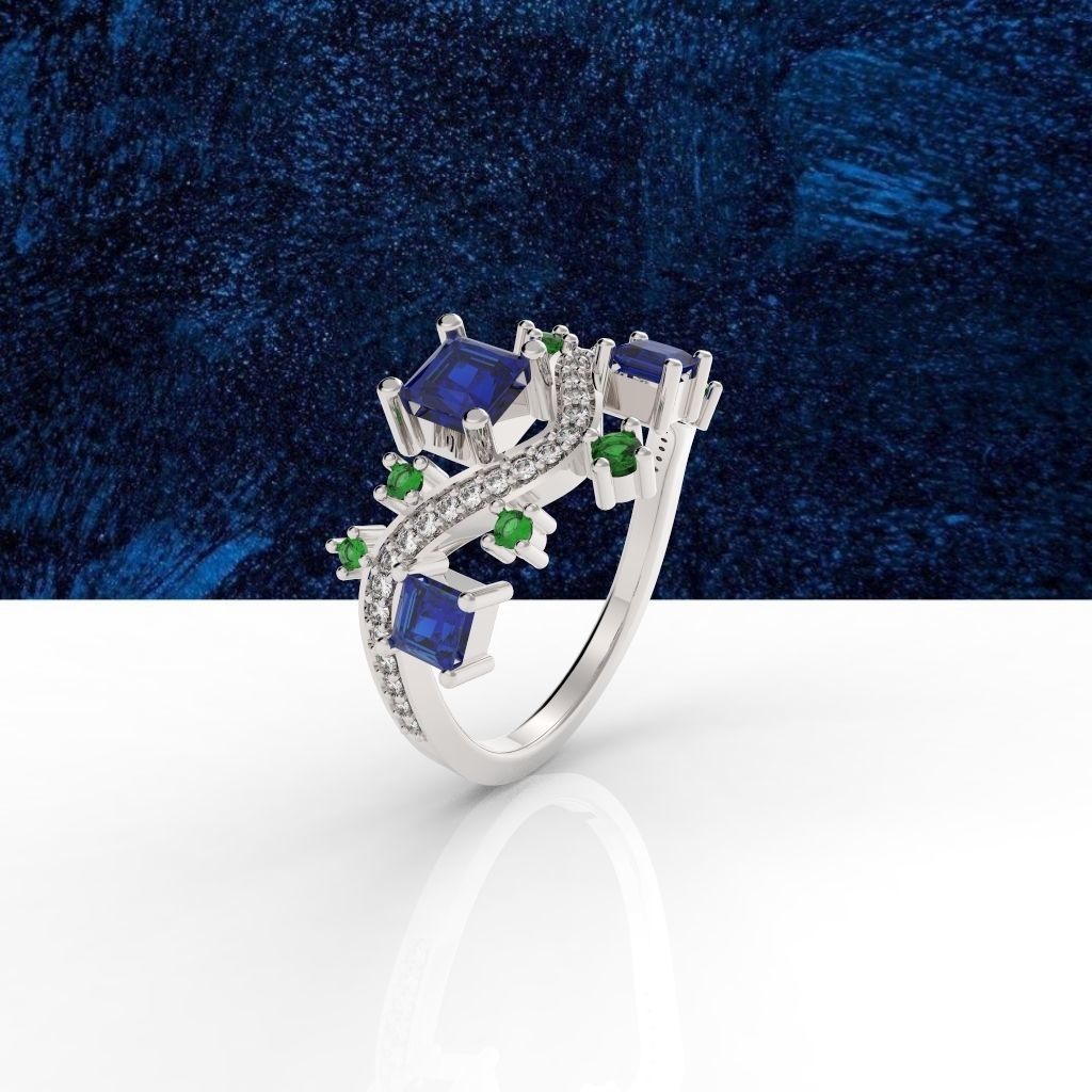 Ring wave and Princess - Jewelry 3D - AN-386 3D print model_3