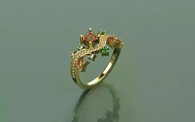 Ring wave and Princess - Jewelry 3D - AN-386 3D print model