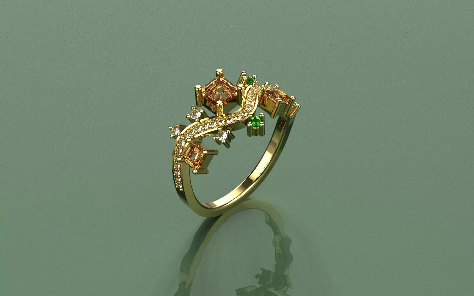 Ring wave and Princess - Jewelry 3D - AN-386 3D print model_0