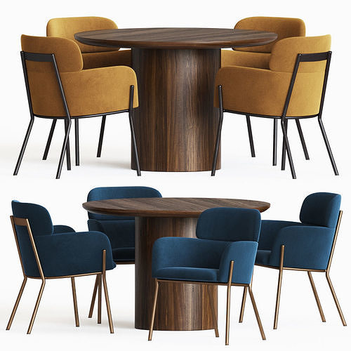 Dining Set table and chairs velvet 3D model