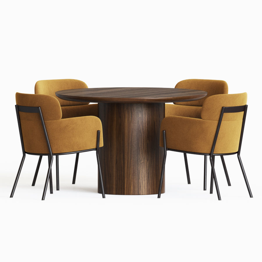 Dining Set table and chairs velvet 3D model_2