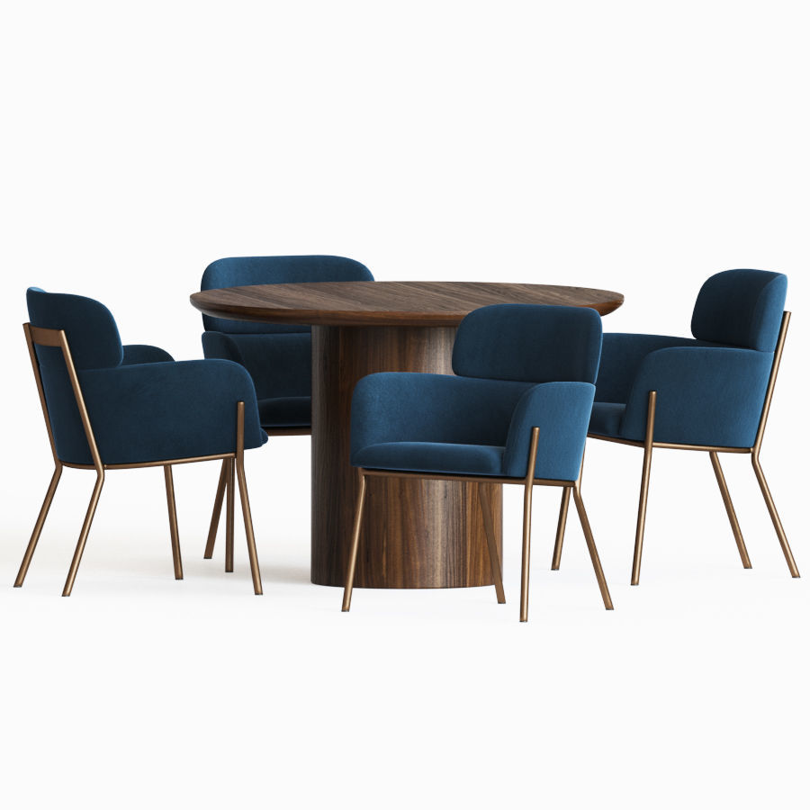 Dining Set table and chairs velvet 3D model_1