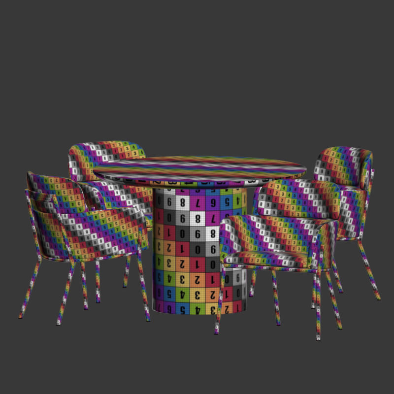 Dining Set table and chairs velvet 3D model_3