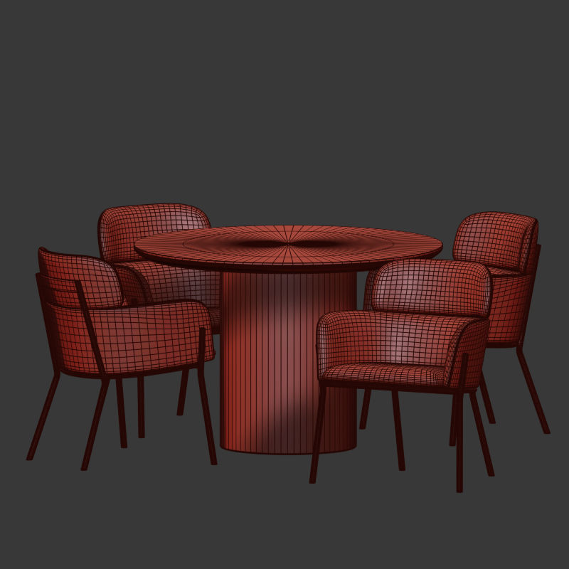 Dining Set table and chairs velvet 3D model_4