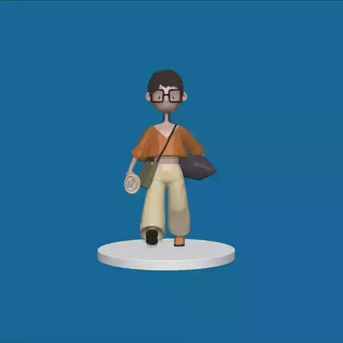 Chibigirl woman wearing glasses and carrying bag