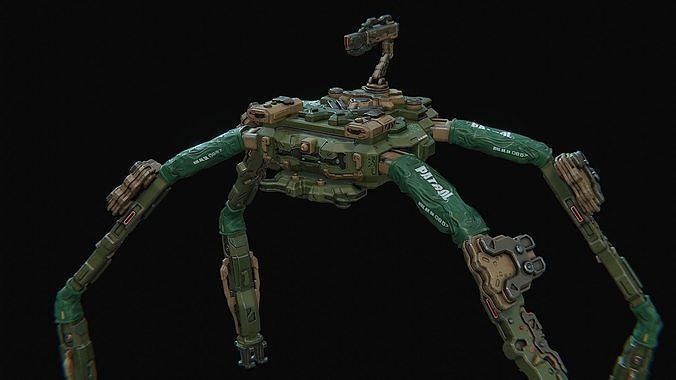 Low poly sci fi patrol quadruped robot Low-poly 3D model