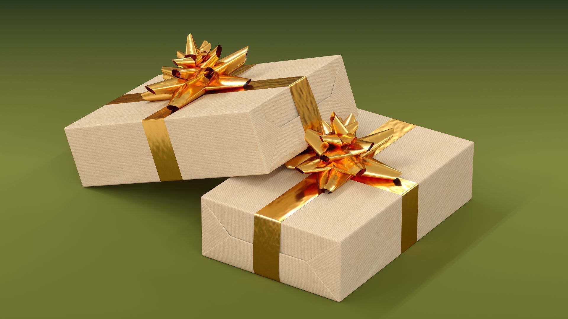 Christmas Set golden gift box 3D model_4