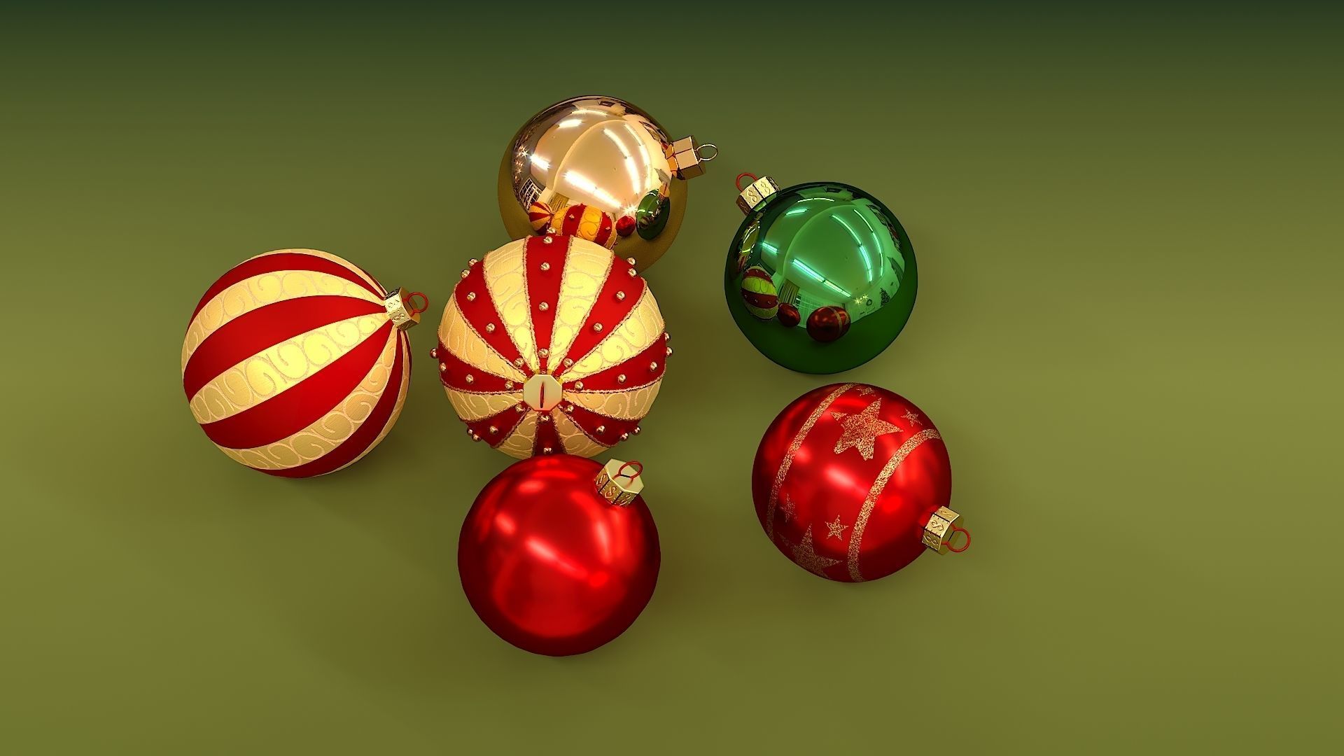 Christmas Set golden gift box 3D model_7