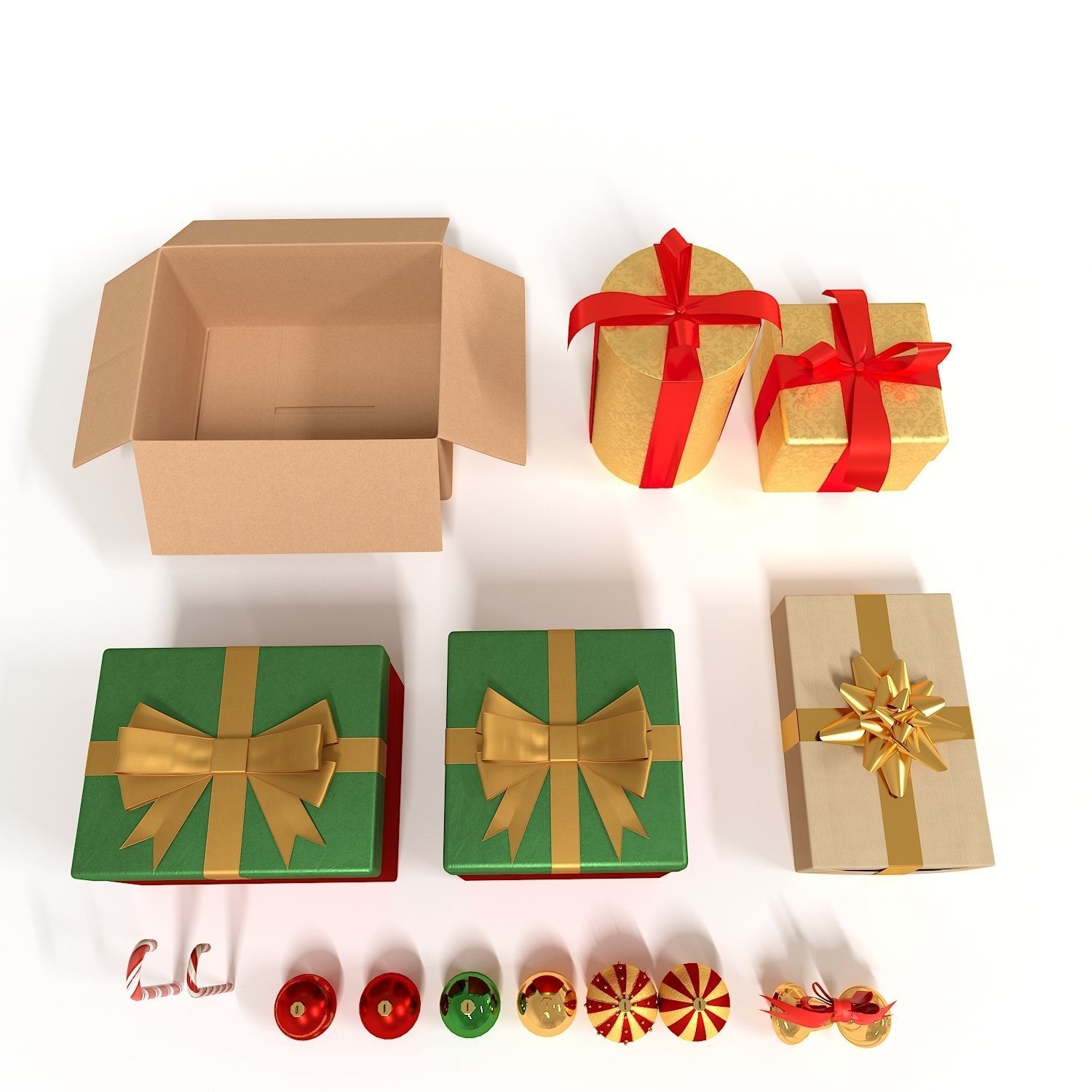 Christmas Set golden gift box 3D model_11