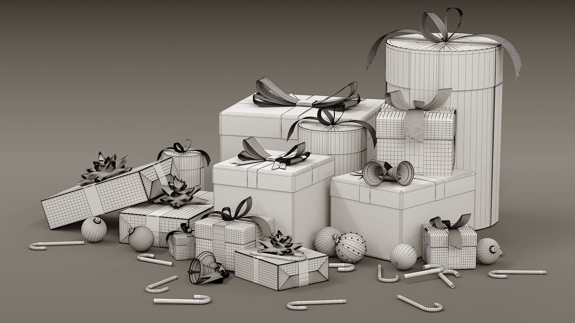 Christmas Set golden gift box 3D model_10