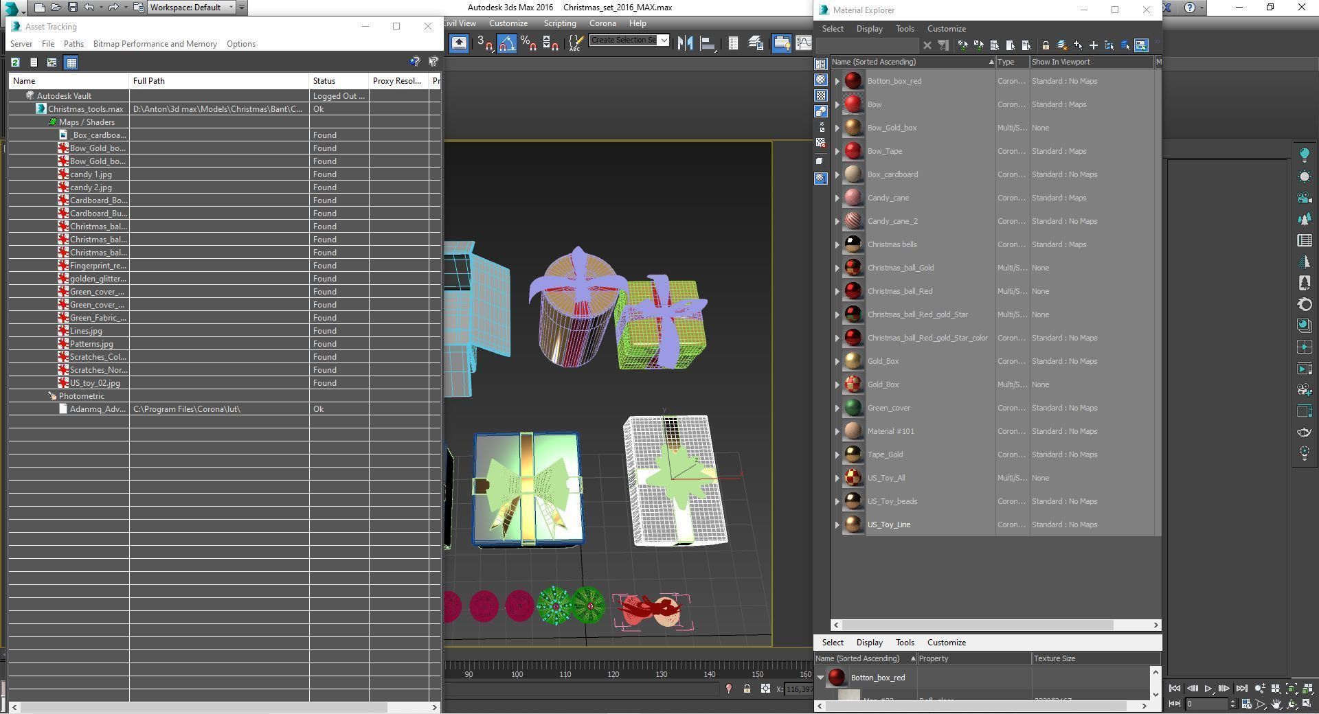 Christmas Set golden gift box 3D model_13
