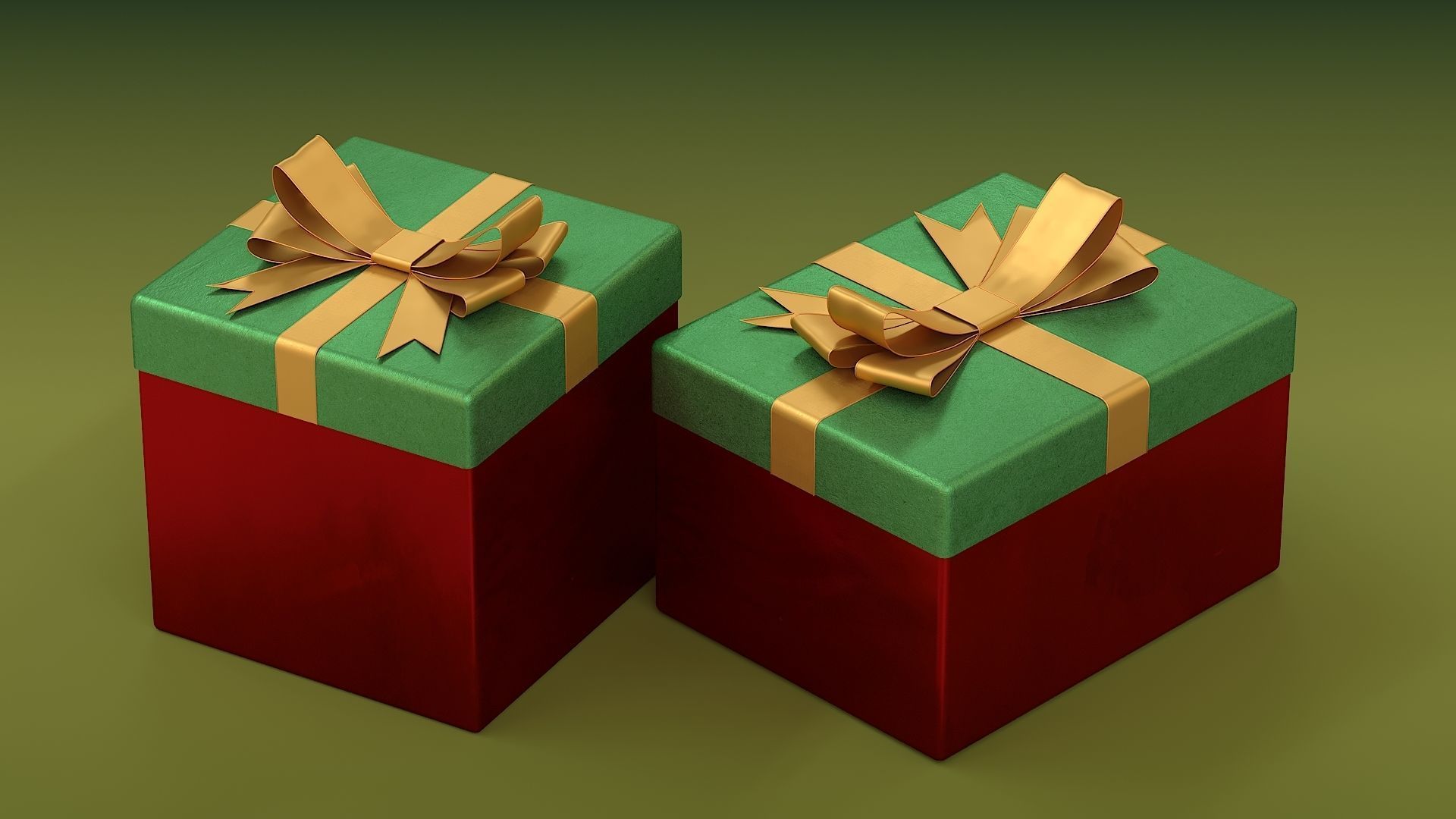 Christmas Set golden gift box 3D model_2