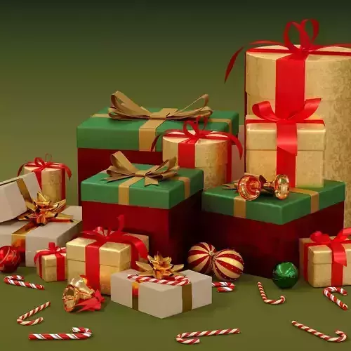Christmas Set golden gift box 3D model Christmas Set golden gift box 3D model