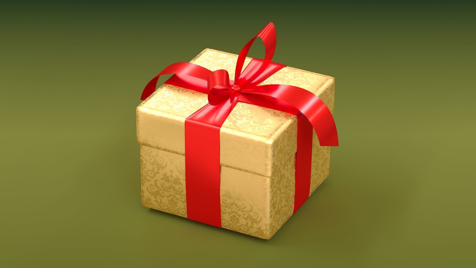 Christmas Set golden gift box 3D model_5