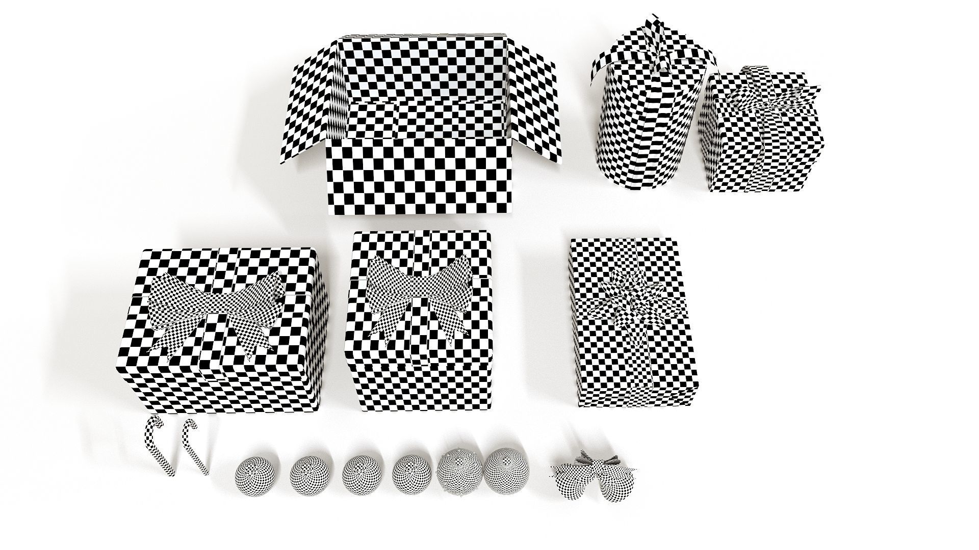 Christmas Set golden gift box 3D model_12