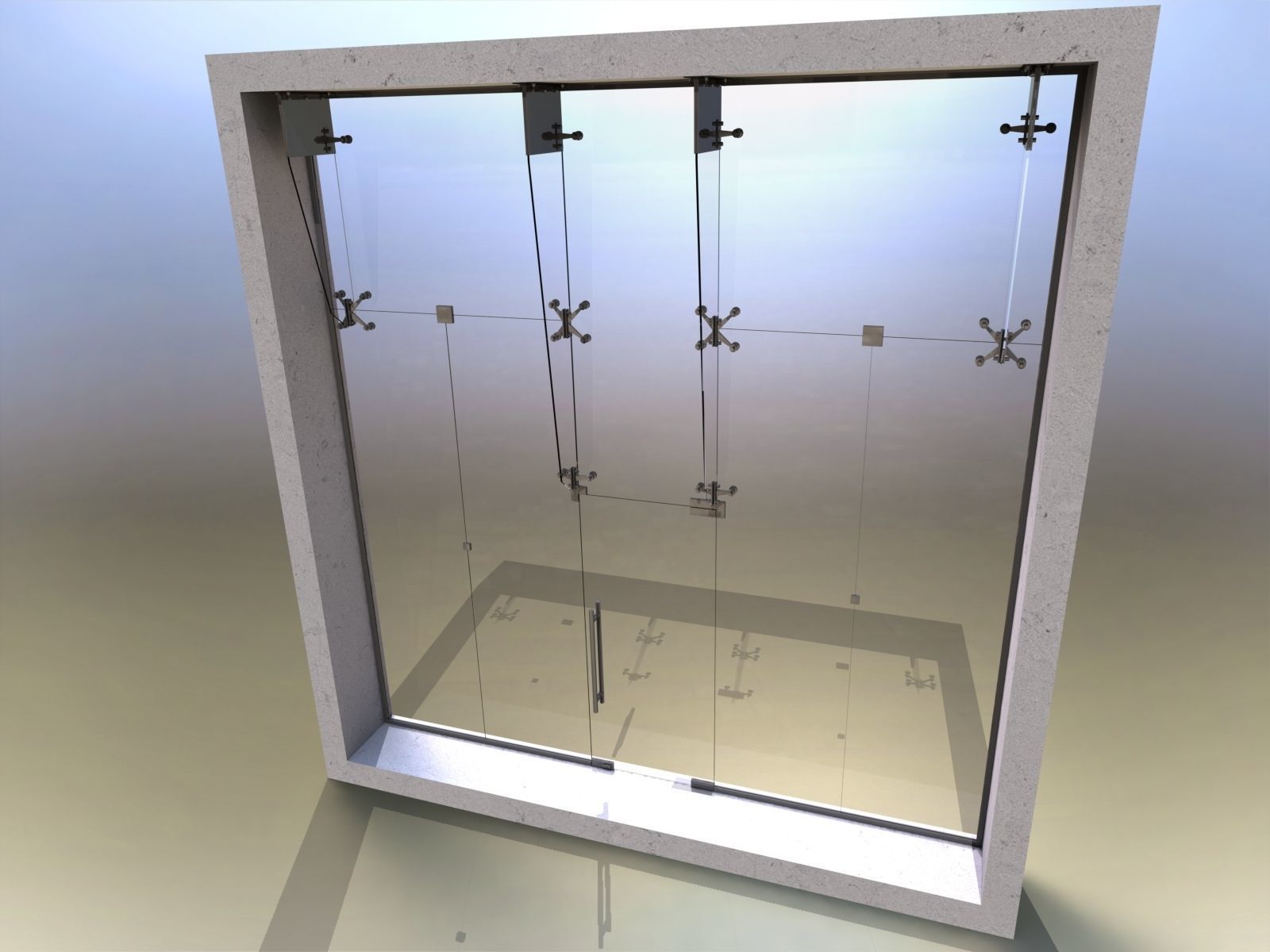 Glass partition with door and lock 3D model_7