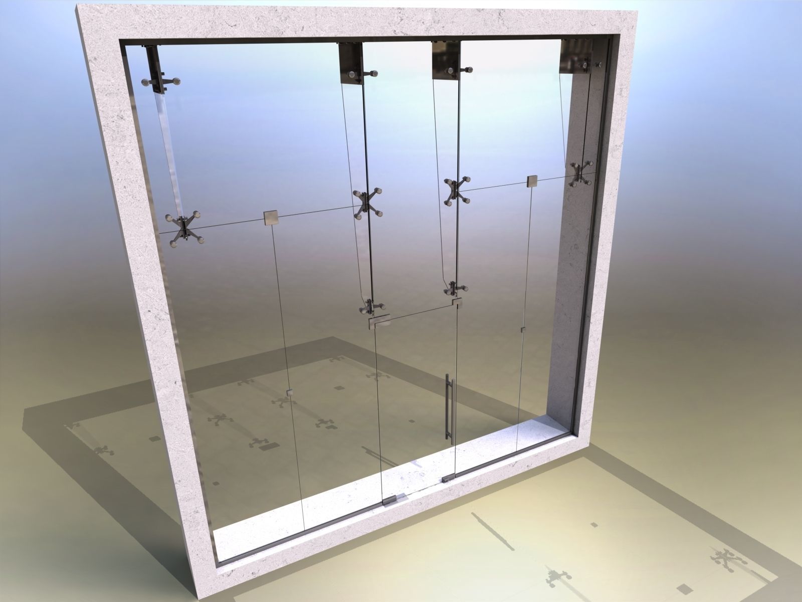Glass partition with door and lock 3D model_1