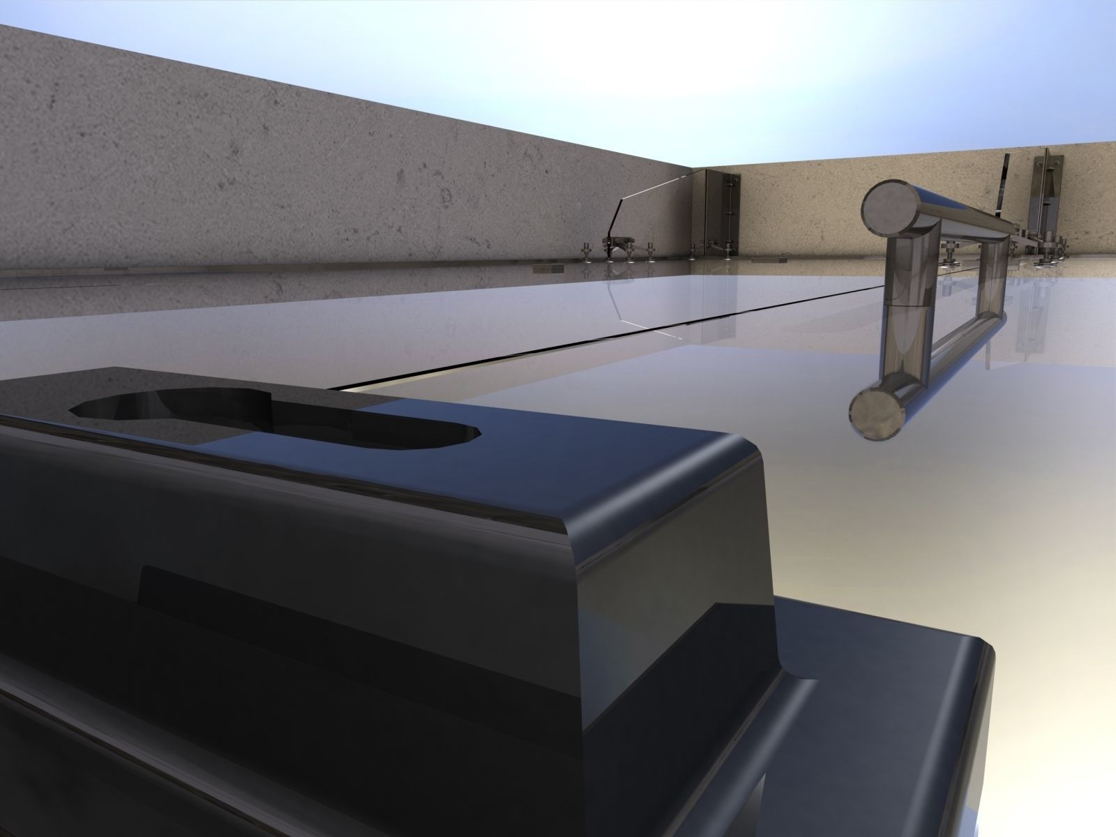 Glass partition with door and lock 3D model_3