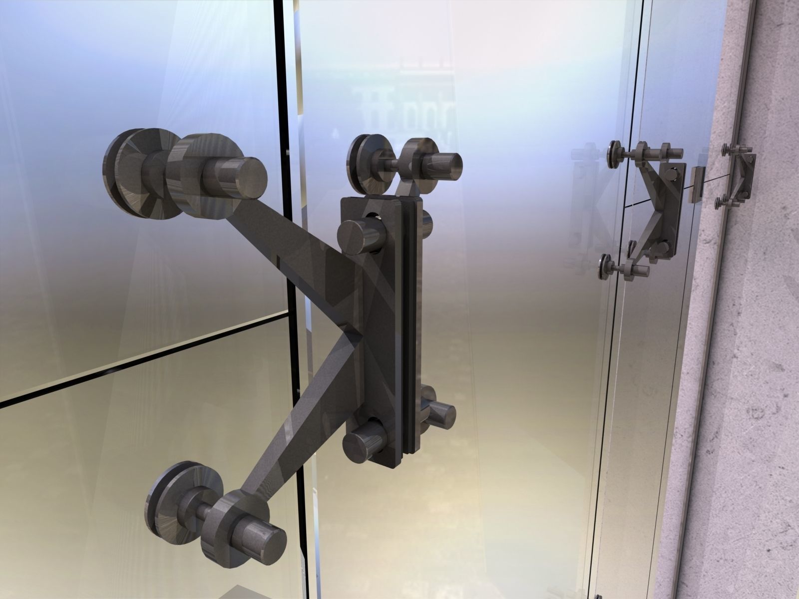 Glass partition with door and lock 3D model_6