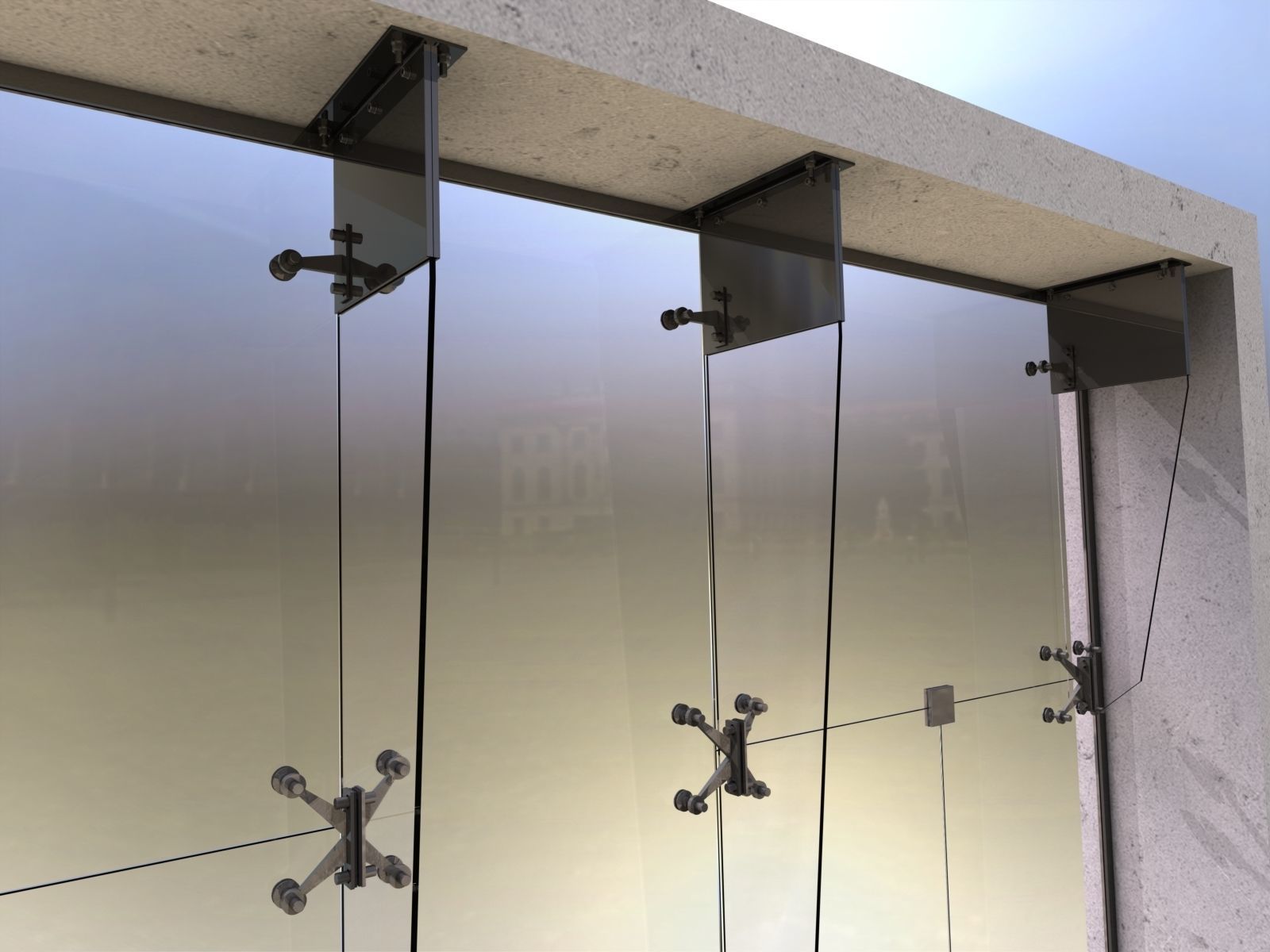 Glass partition with door and lock 3D model_2