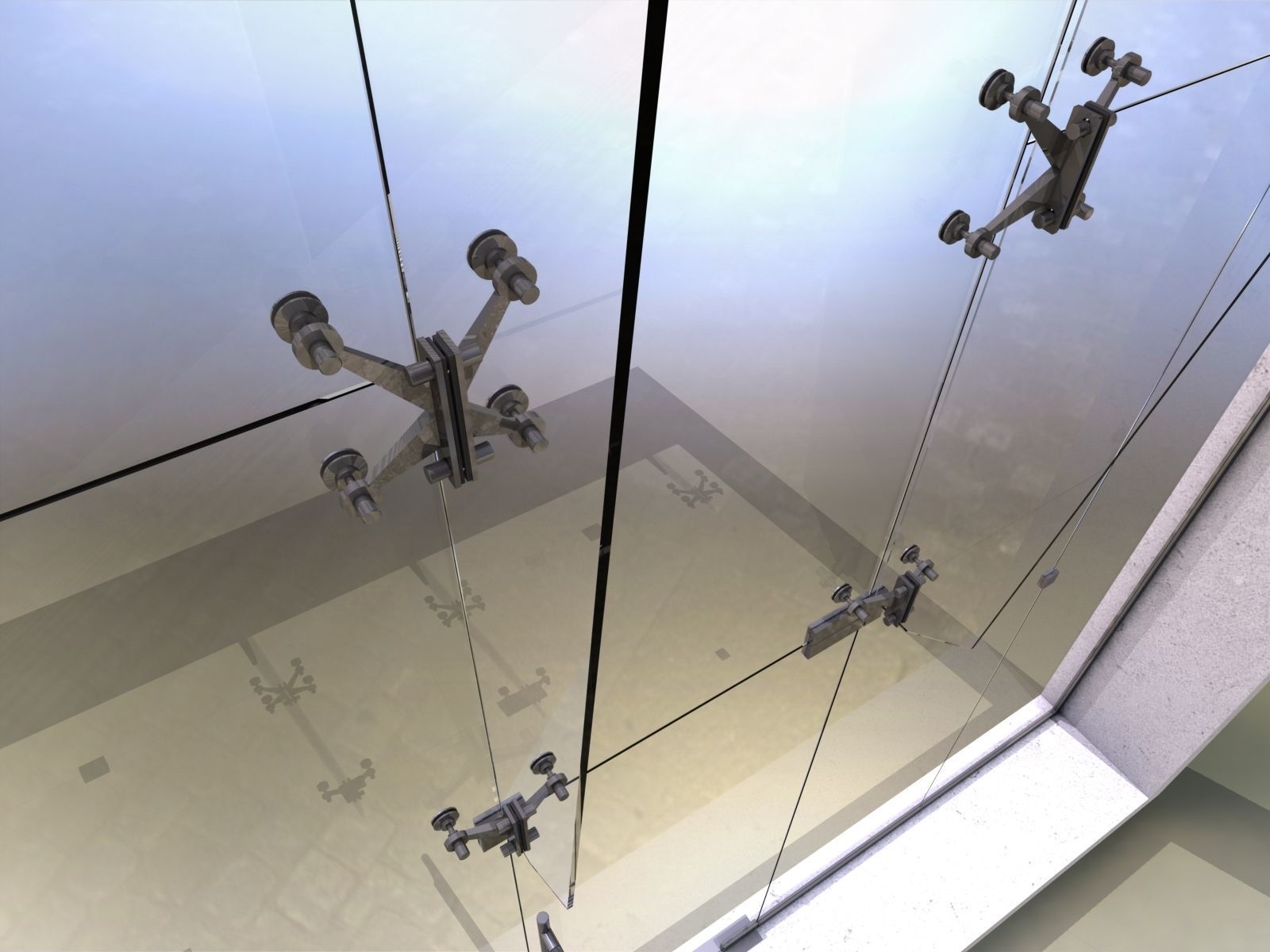 Glass partition with door and lock 3D model_4