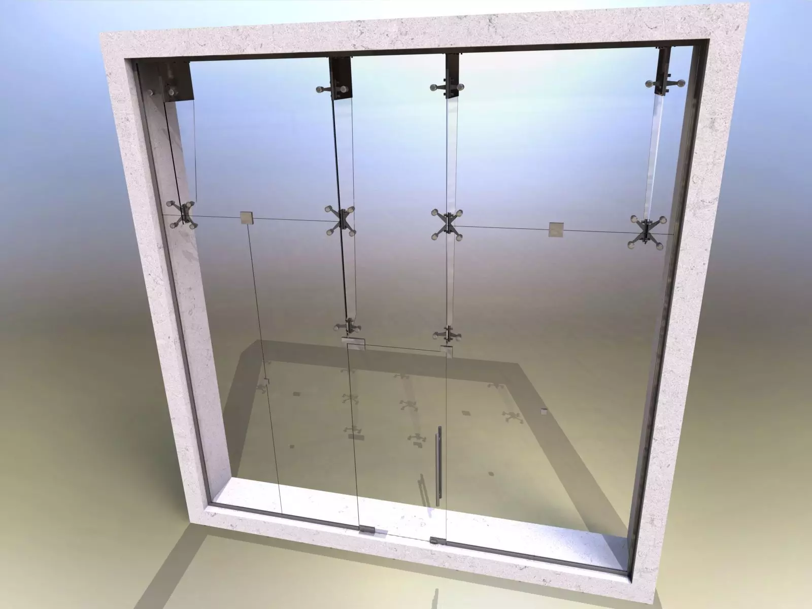 Glass partition with door and lock 3D model_0