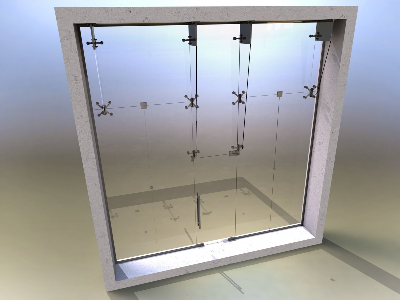 Glass partition with door and lock 3D model_8
