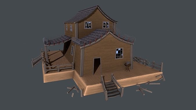 House wooden on platform Low-poly 3D model
