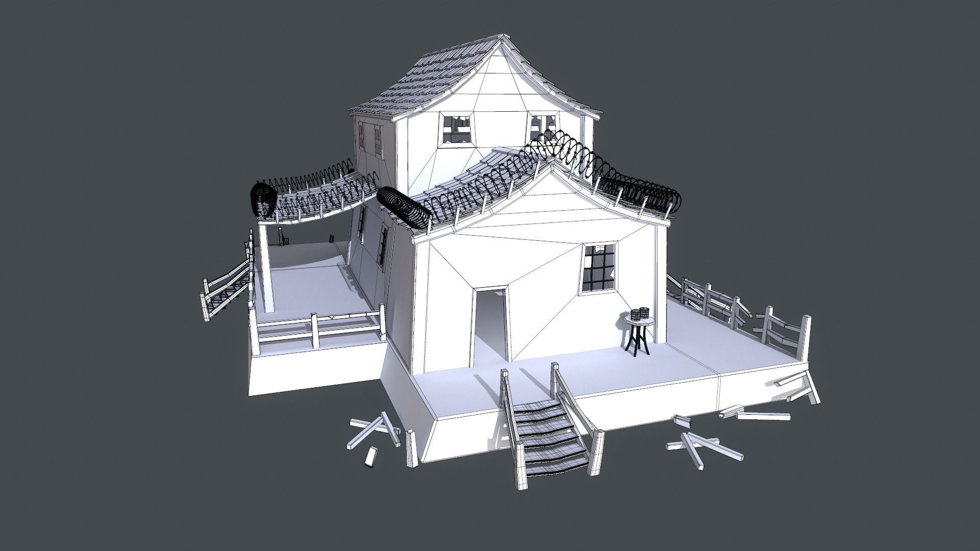 House wooden on platform Low-poly 3D model_2