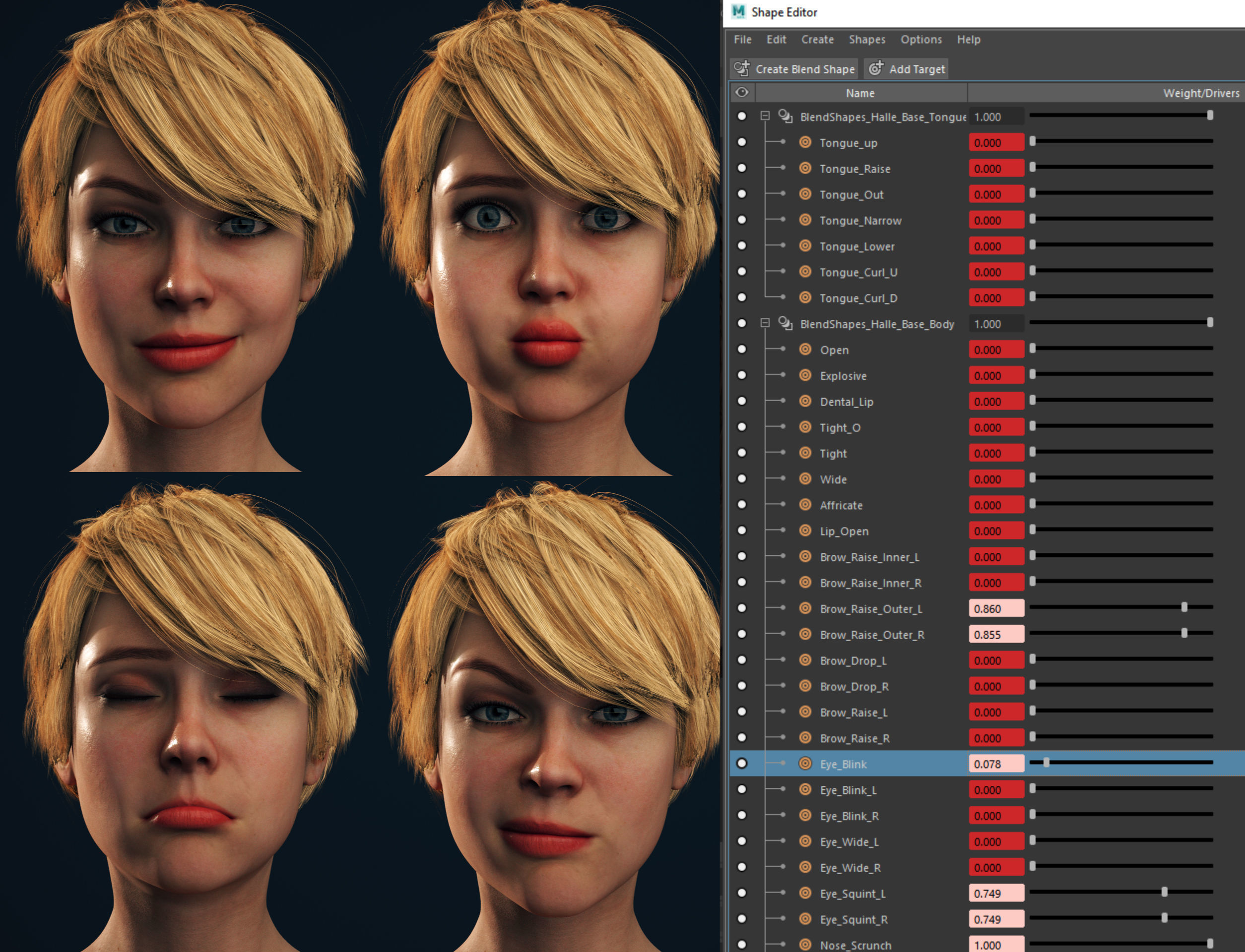 Rigged Female Model with Facial Blend shapes Low-poly 3D model_4