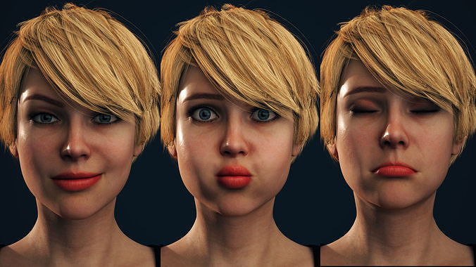 Rigged Female Model with Facial Blend shapes Low-poly 3D model