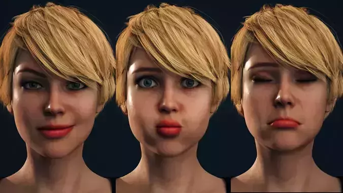 Rigged Female Model with Facial Blend shapes Low-poly 3D model