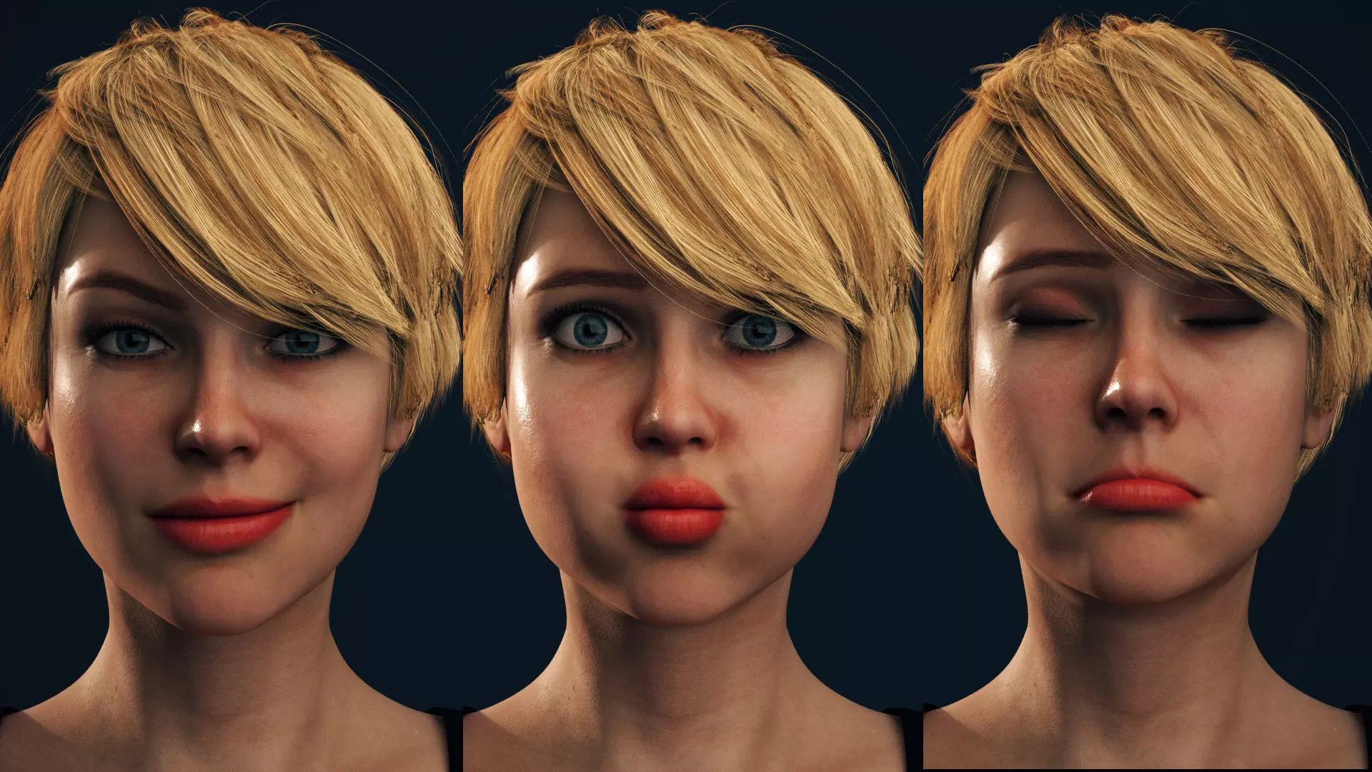 Rigged Female Model with Facial Blend shapes Low-poly 3D model_0