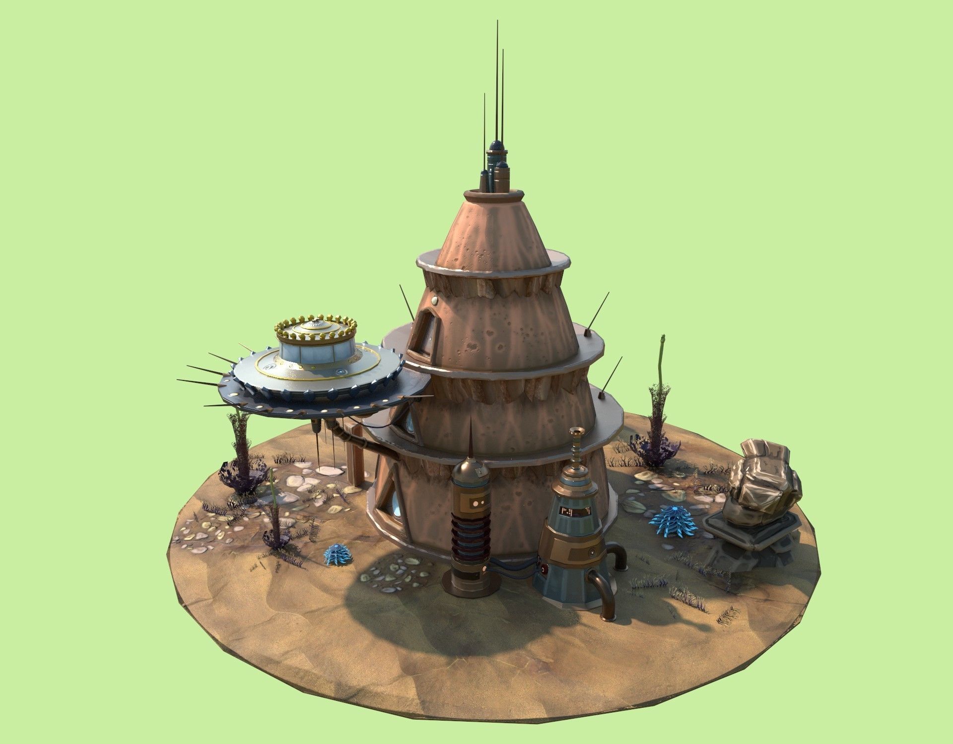 Stylized Alien House  Low-poly 3D model_2