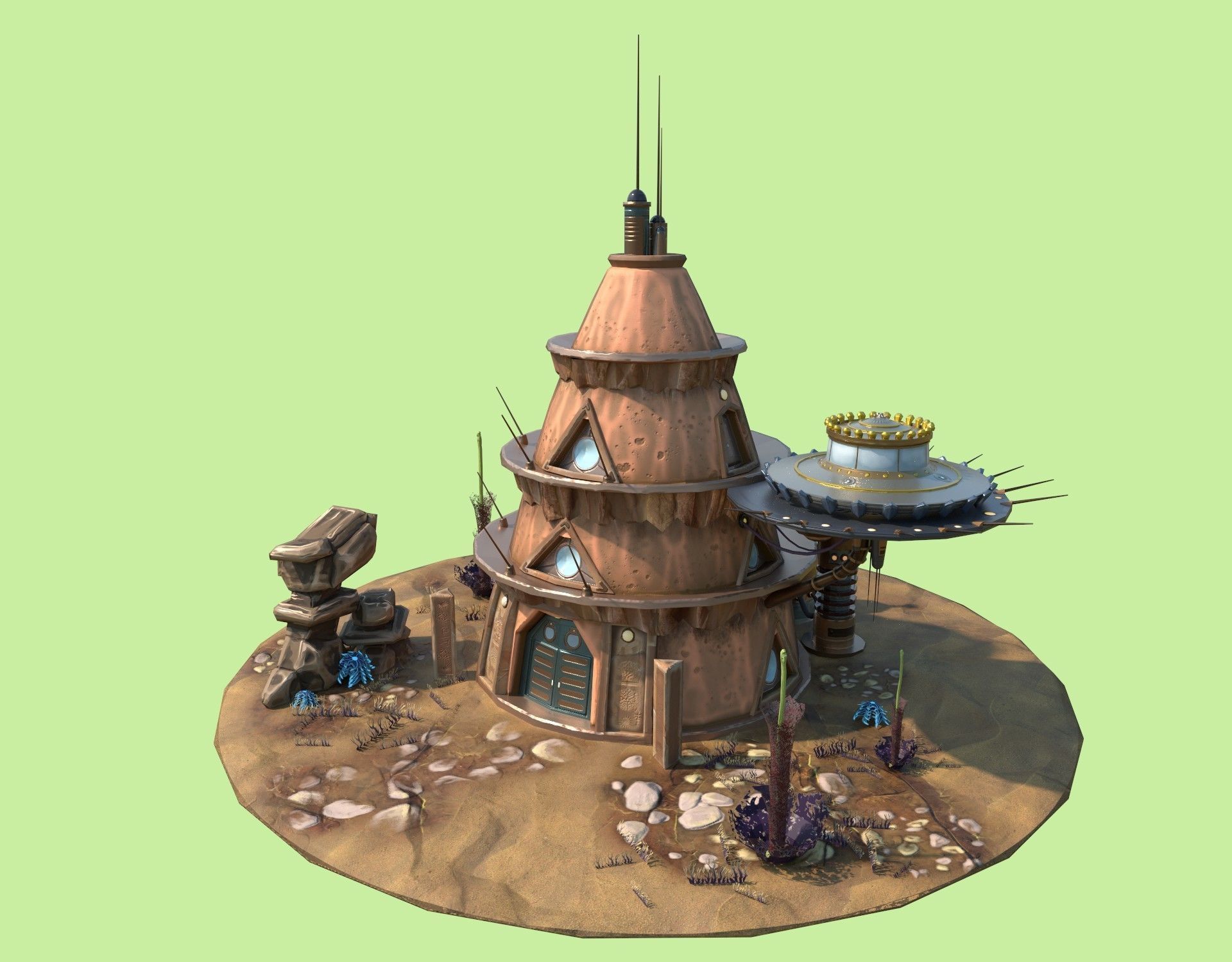 Stylized Alien House  Low-poly 3D model_1