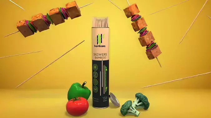 Skewers with Fruits and vegetables low poly props Low-poly 3D model