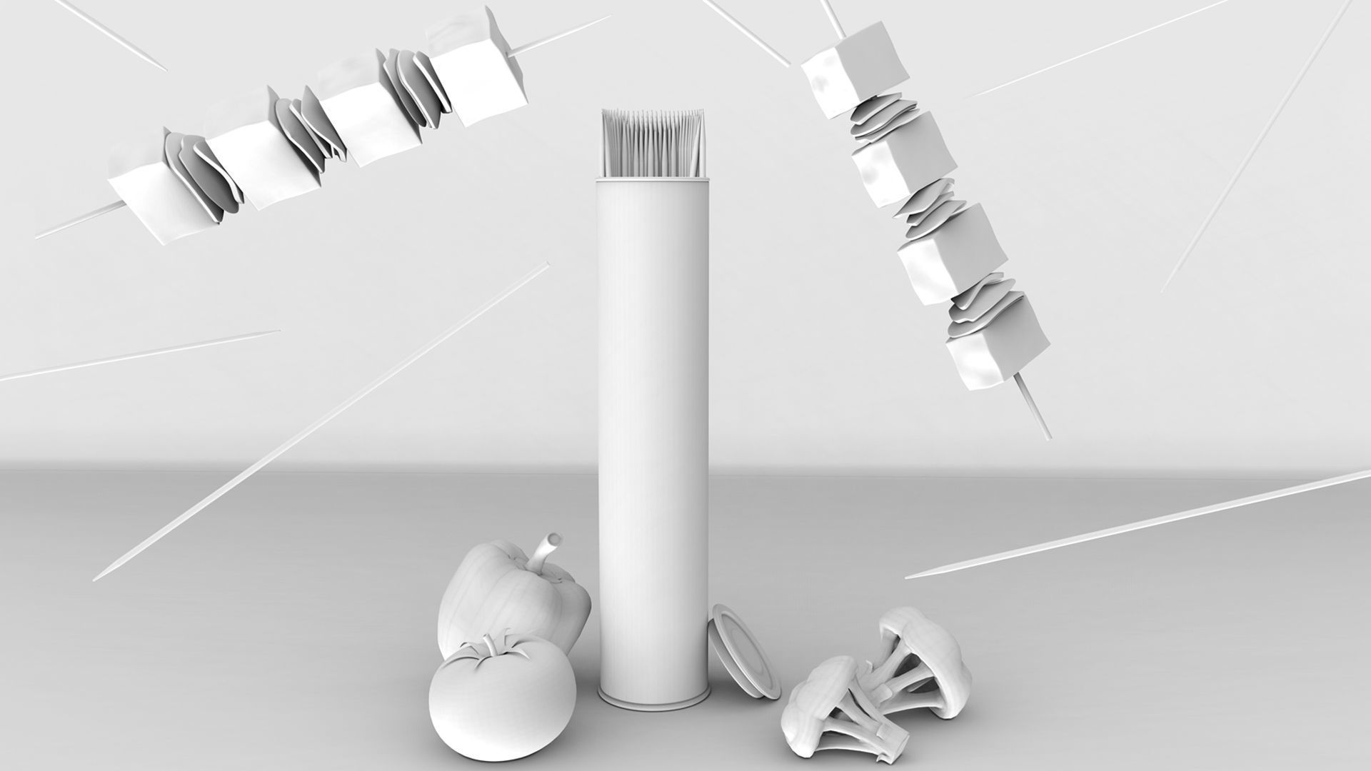 Skewers with Fruits and vegetables low poly props Low-poly 3D model_1