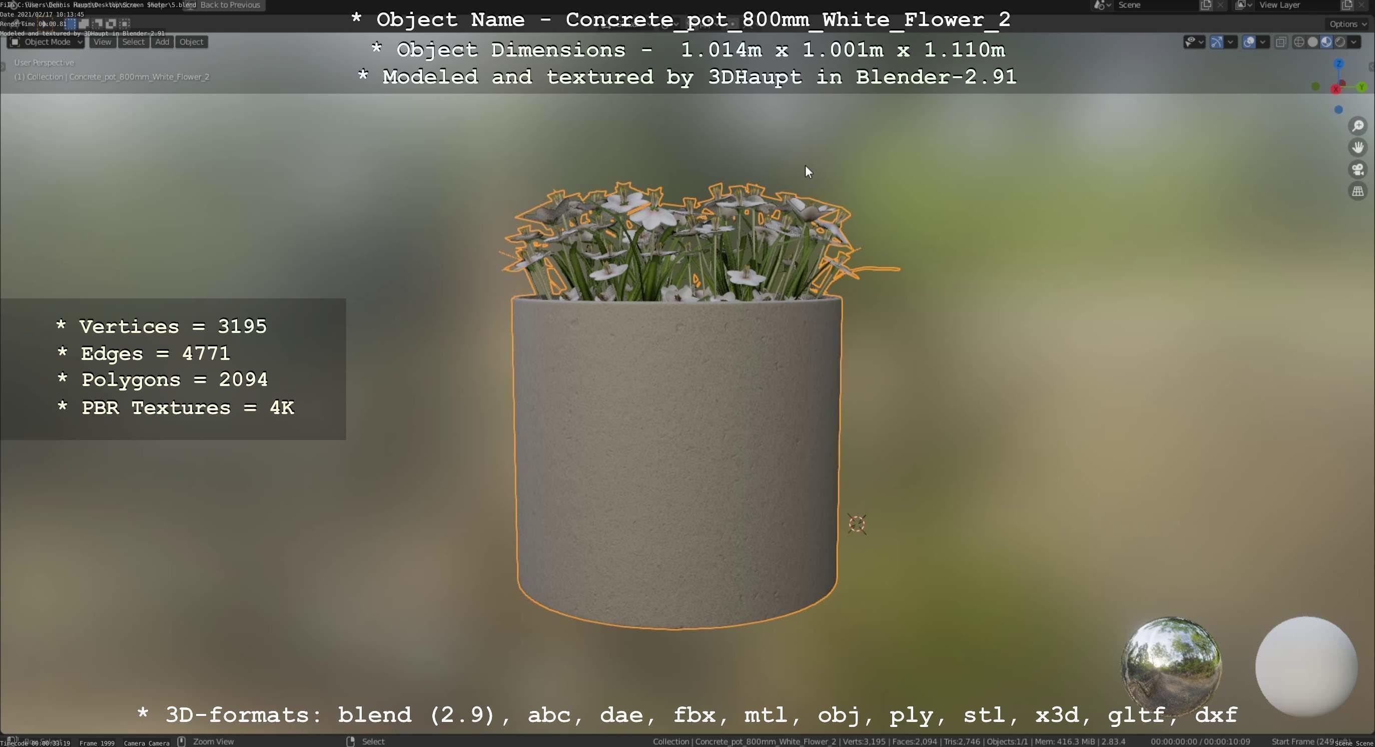 Concrete Pipe Pots With White Flowers 3D Model Collection_47