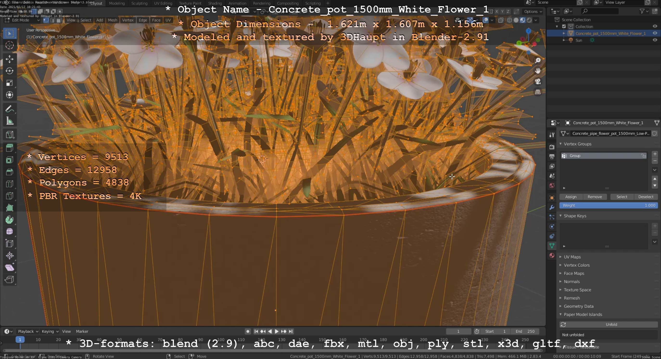 Concrete Pipe Pots With White Flowers 3D Model Collection_114