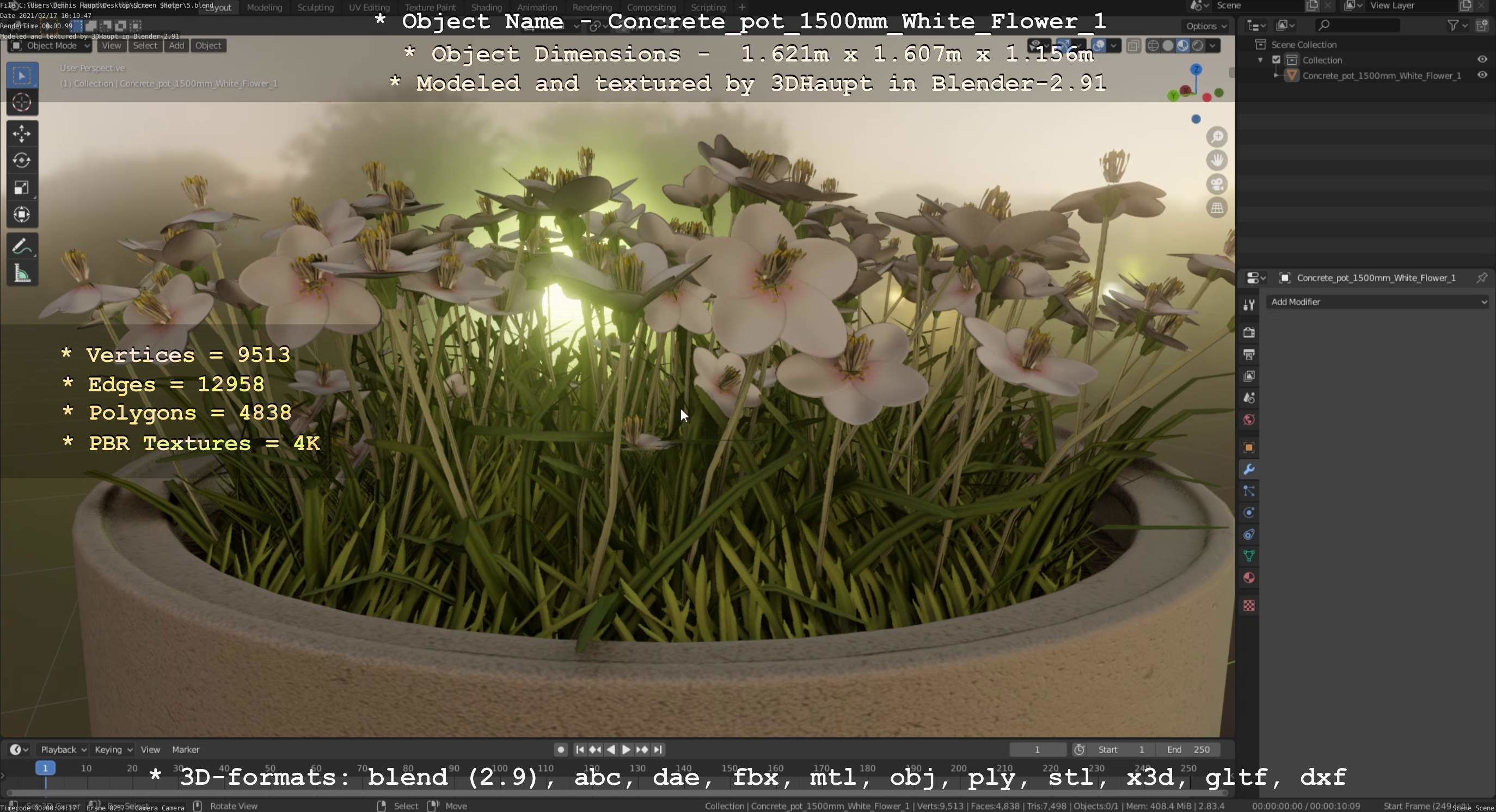 Concrete Pipe Pots With White Flowers 3D Model Collection_109