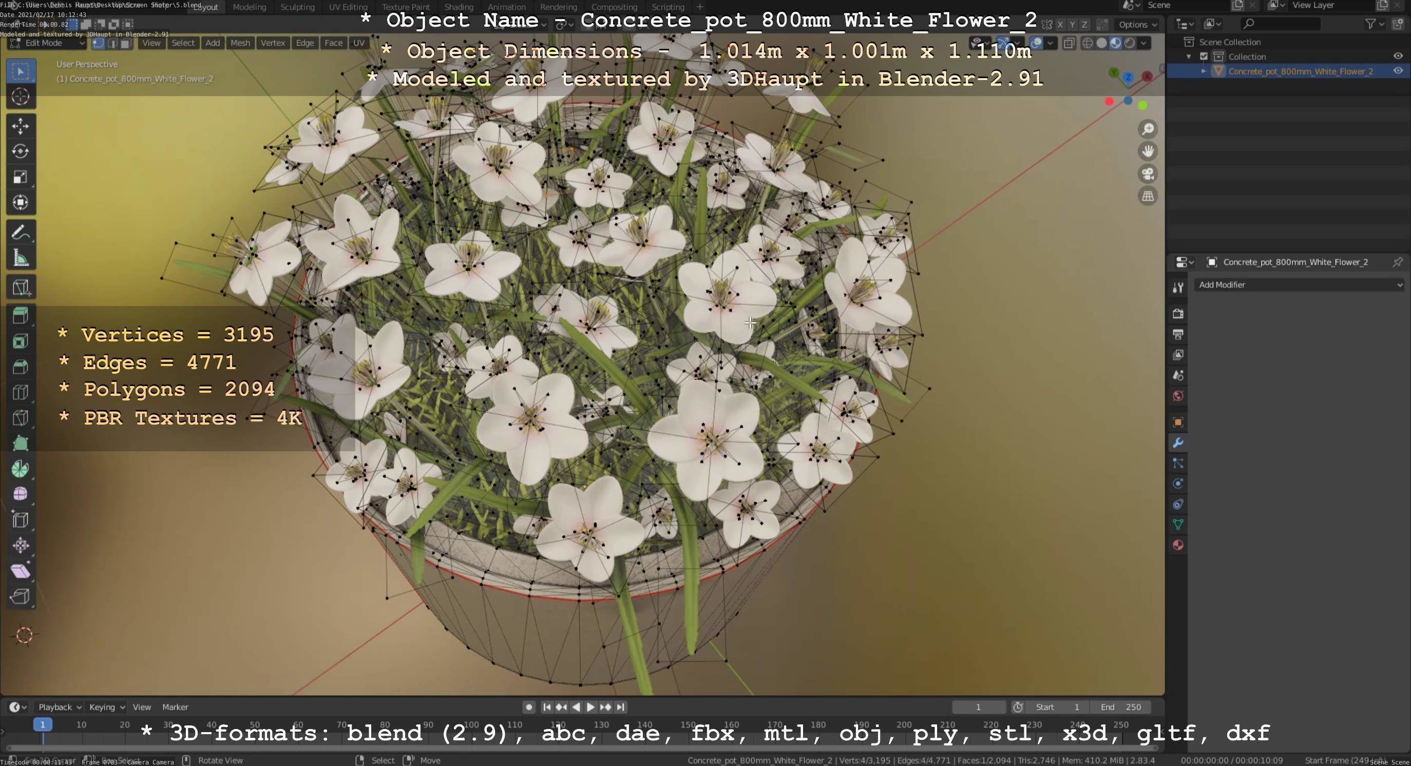 Concrete Pipe Pots With White Flowers 3D Model Collection_67
