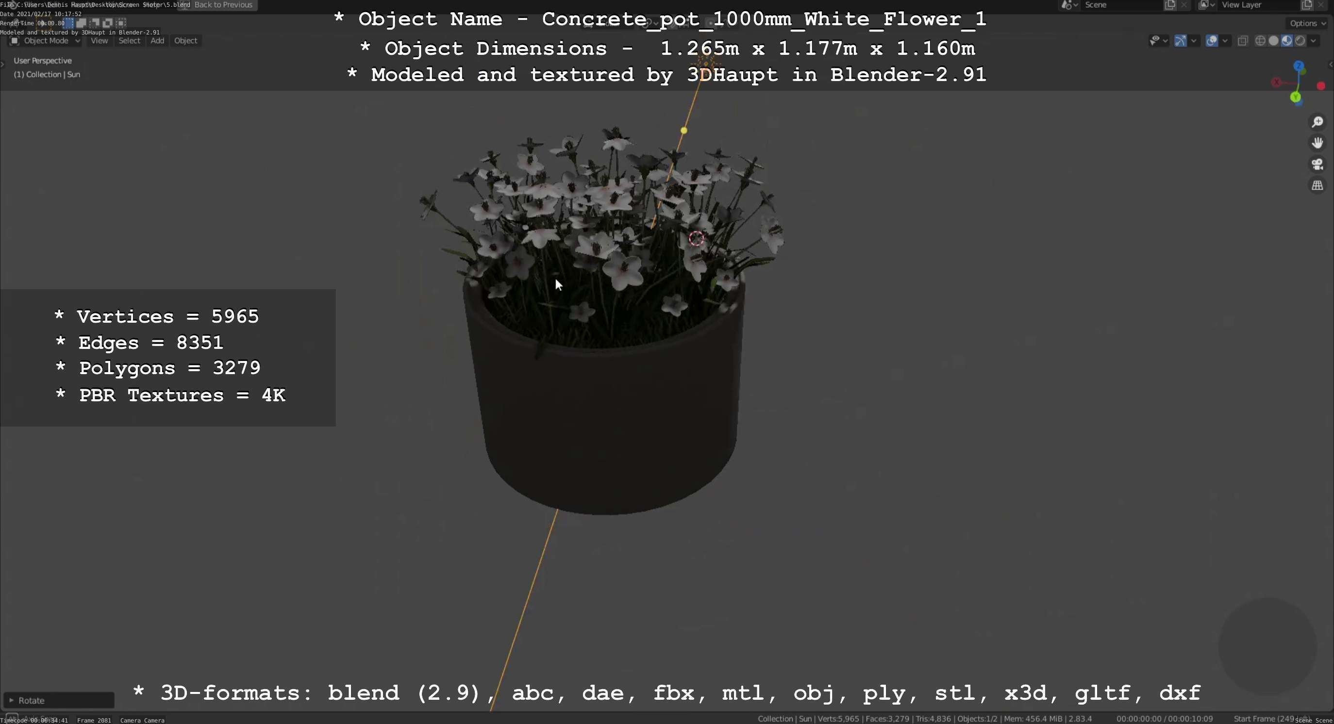 Concrete Pipe Pots With White Flowers 3D Model Collection_71
