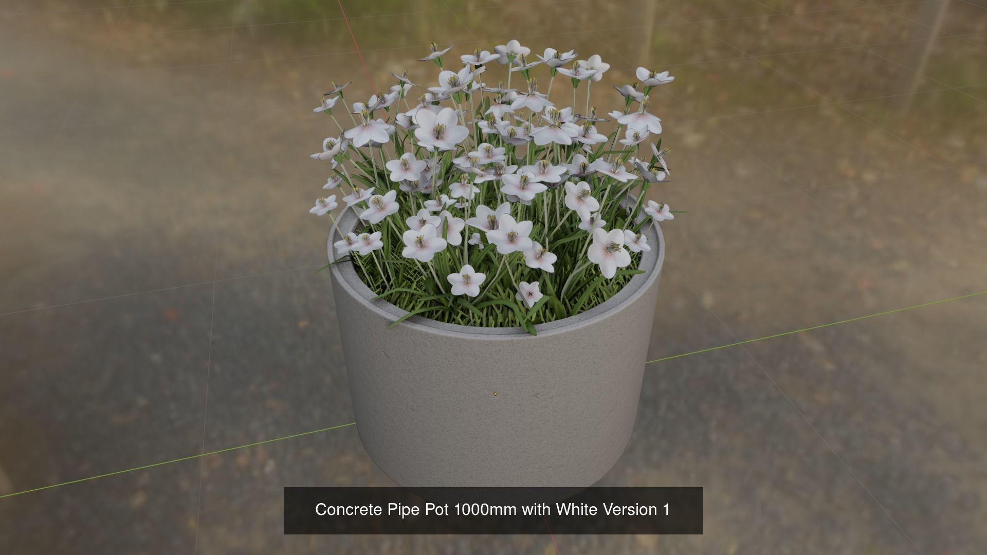 Concrete Pipe Pots With White Flowers 3D Model Collection_12