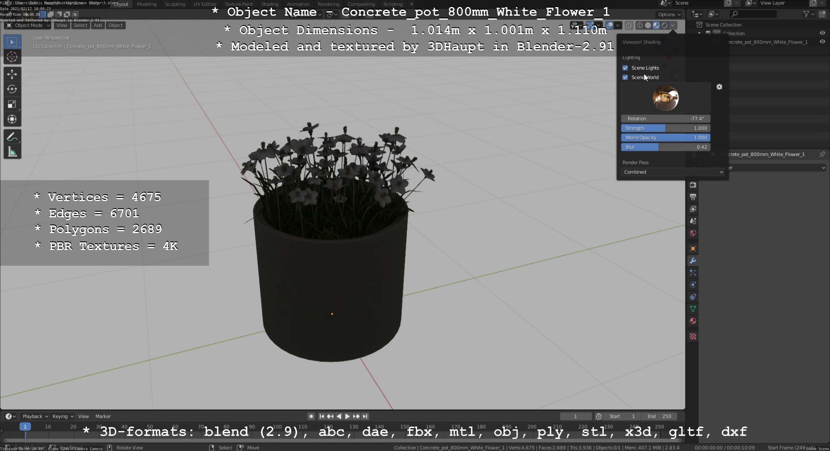 Concrete Pipe Pots With White Flowers 3D Model Collection_19