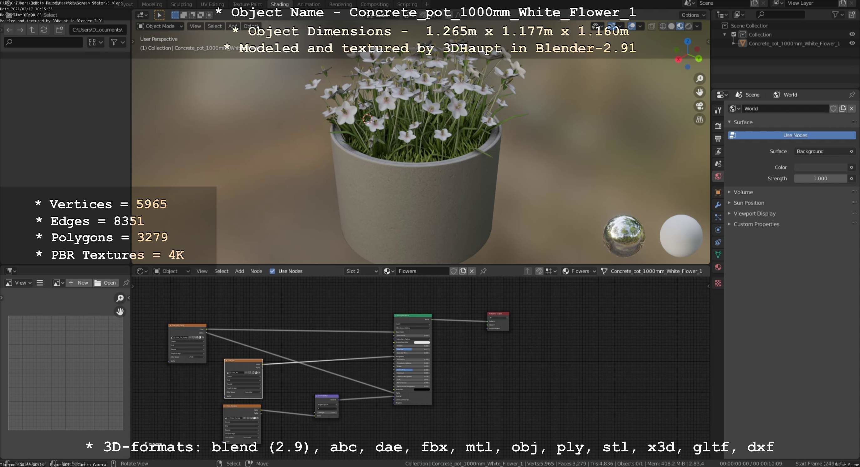 Concrete Pipe Pots With White Flowers 3D Model Collection_80