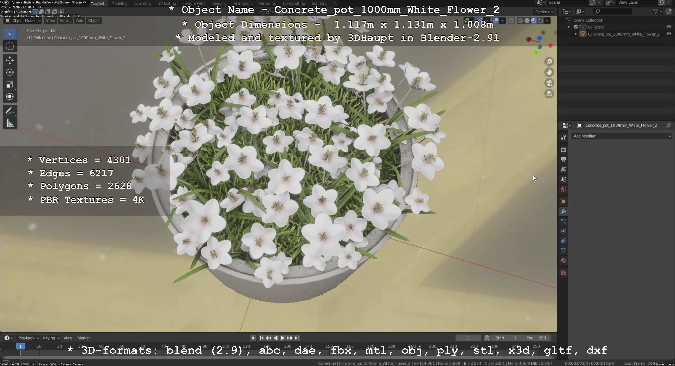 Concrete Pipe Pots With White Flowers 3D Model Collection_99