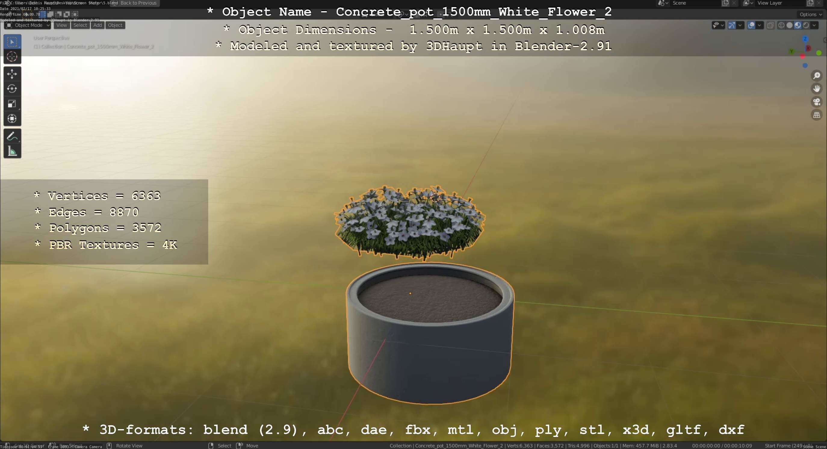Concrete Pipe Pots With White Flowers 3D Model Collection_126