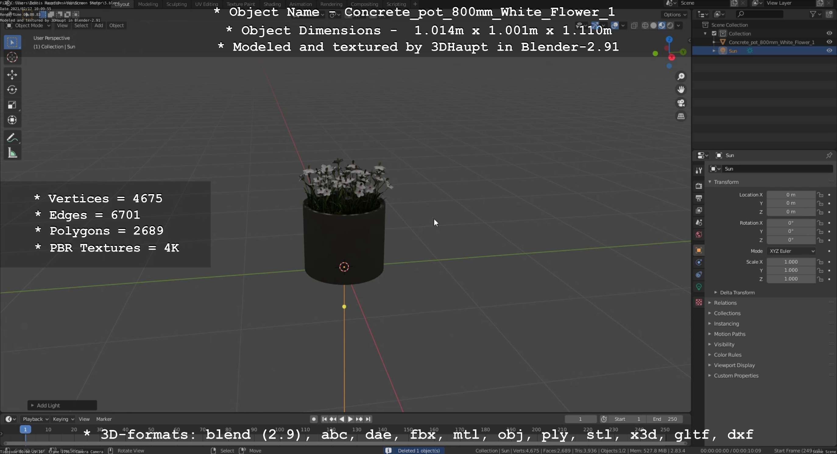 Concrete Pipe Pots With White Flowers 3D Model Collection_20