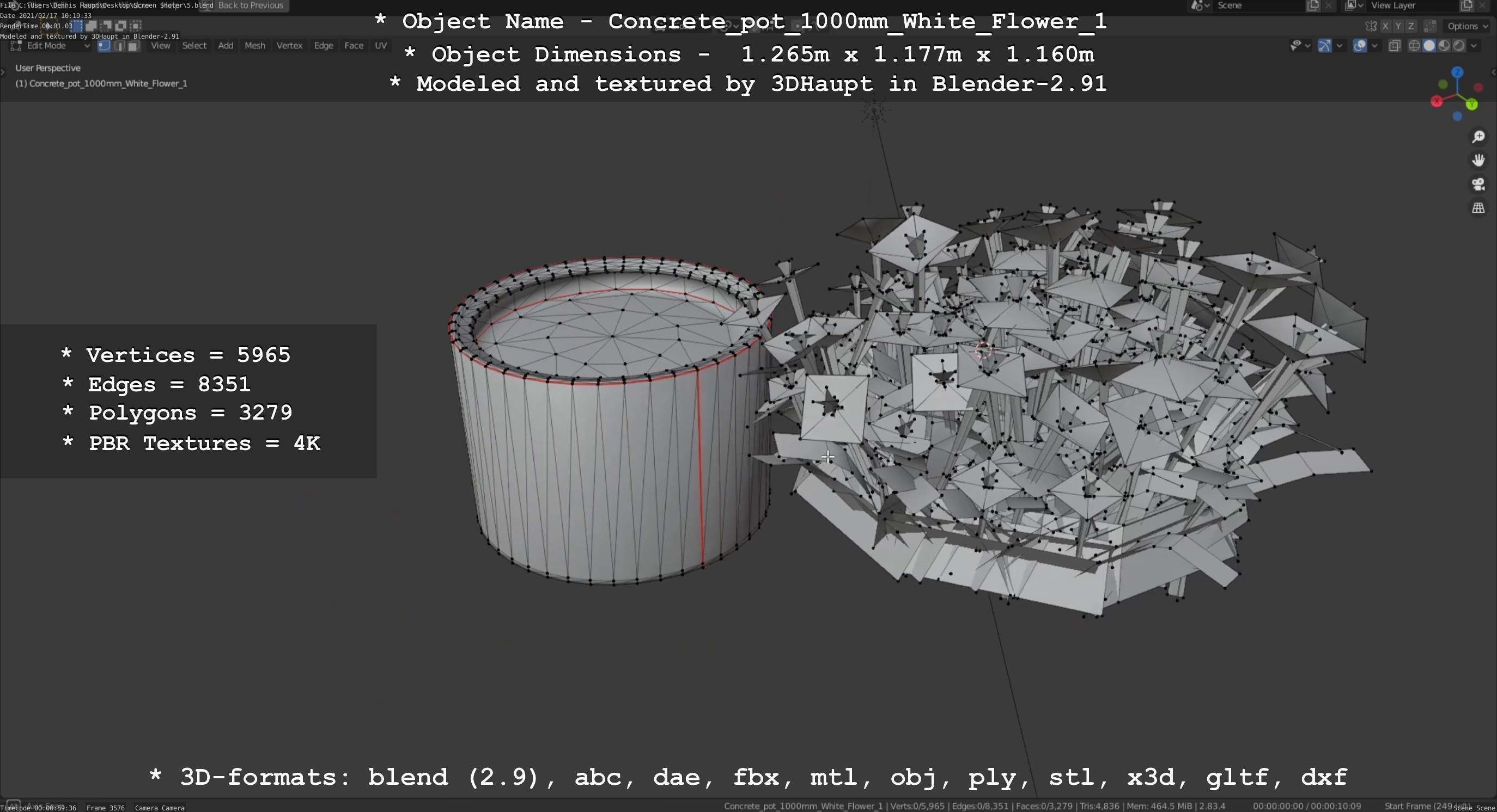 Concrete Pipe Pots With White Flowers 3D Model Collection_81
